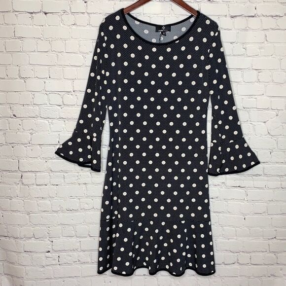 Ronni Nicole Bell Sleeve Polka Dot Knee Length Shift Dress Black 12‎ - Picture 9 of 9